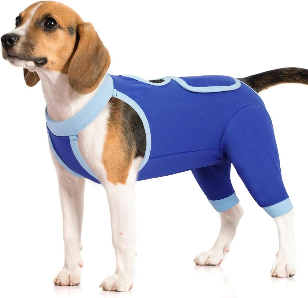 IDOMIK Recovery Suit for Dogs Hind Legs|Dog Surgery Suit for Female Spay Male Neuter,Dog Leg Sleeve to Stop Licking Rear Legs,Long Sleeves Wound Cover Onesie Shirt for Dogs,Cone Collar Alternative (M(Chest Girth:20.87"/53CM), Blue)