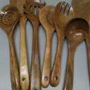 KLYRO Wooden Spoons for Cooking, Nonstick Kitchen Utensils Set with 4 Piece Measuring Spoons, Comfort Grip Wooden Spatula Set, 9 Piece Teak Wooden Cooking Utensils with Holder and Spoon Rest