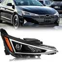Headlight Assembly Compatible with Hyundai Elantra 2019-2020, [w/o DRL] Passenger Side Halogen w/Bulbs Clear Lens Black Housing Amber Reflector, OEM#: 92102-F3500, 1 PC