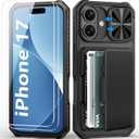 BXYJY for iPhone 17 Case Wallet with Screen Protector (Tempered Glass), Card Holder (45 Cards), Slide Camera Cover, Military Grade Drop, Heavy Duty Men Women Shockproof Case for iPhone 17, Black