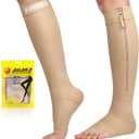 Ailaka Zipper Compression Socks for Women Men, 20-30 mmHg Open Toe Compression Socks Knee High, Ted Hose Compression Stockings for Edema, Varicose Veins, L
