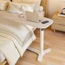 Muvai Overbed Bedside Table with Hidden Casters,30 Inches Adjustable Height Pneumatic Mobile Laptop Standing Desk, Rolling Computer Table for Home & Hospital Use White 30" W x 17.7" D