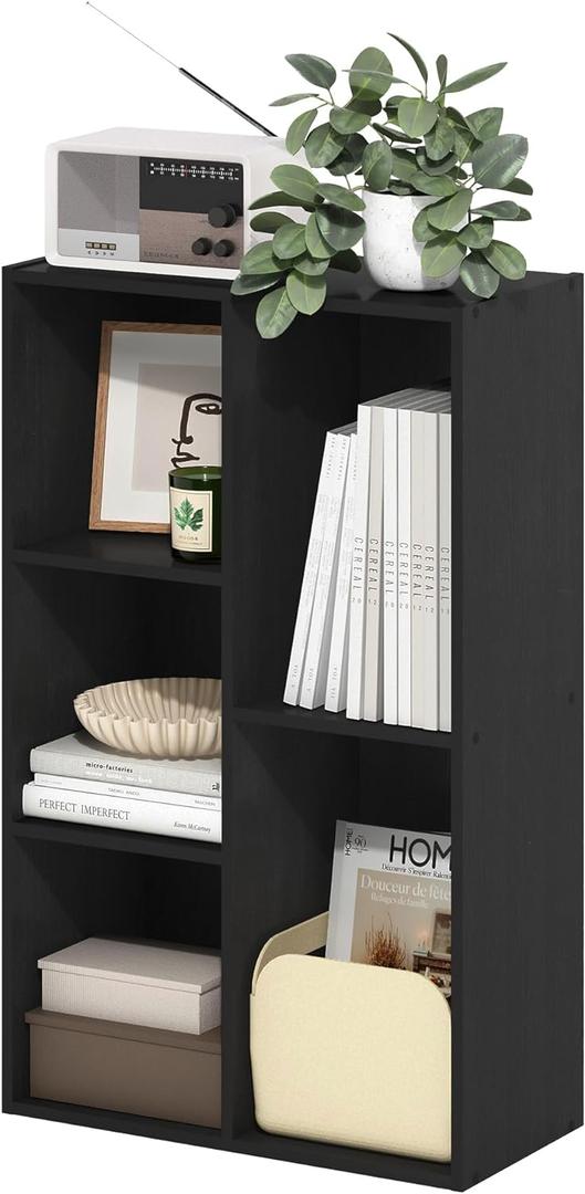 Furinno LUDER Book Shelf, 5-Cube Bookshelf, Reversible Bookcase, 9.4 x 19.5 x 31.5, Easy Assembly, for Living Room, Bedroom, Home Office, Blackwood