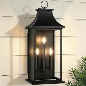 1-Pack 28'' Extra Large Outdoor Wall Lights, Wall Sconce Light | 3-Light exterior lighting fixtures wall mount, black lantern lamp for patio waterproof, outside outdoor lights for house, 27.7 inch - 1 pack