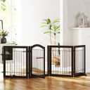 SPIRICH 96-inch Extra Wide 30-inches Tall Dog Gate with Door Walk Through, Freestanding Wire Pet Gate for The House, Doorway, Stairs, Pet Puppy Safety Fence, Support Feet Included (Espresso)