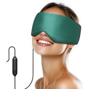 Silk Heated Eye Mask, USB Corded Electric Face Heating Pad for Sinus Pressure Relief, Warm Eye Compress for Dry Eyes, Stye and Tension Headache with 3 Temp Settings & 30-Min Auto Off, Forest Green