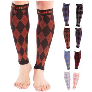 Doc Miller Calf Compression Sleeve  Footless Socks for Women & Men, 20-30mmHg, Shin Splint & Leg Cramp Support, Varicose Veins, Knee High, 1 Pair (X-Large, Orange. Black)