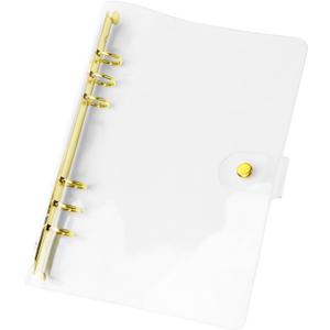 NatSumeBasics Clear A5 Binder Cover Gold 6-Ring 6.7"x9.2" Folders Refillable Soft Notebook Shell Protector 6"x8" Inner Accessories Supplies (Gold A5 Binder)