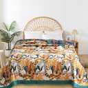 Shesyuki Boho Throw Blanket for Bed - 100% Pure Cotton Ultra Soft Rustic Quilt - Farmhouse Decor Bed Blankets, All Season Rustic Throw for Sofa Couch Chair(80''x 90'', Floral Bird)