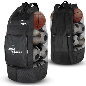 Soccer Ball Bag, Large Mesh Ball Bag Sports Equipment Net Bag with Drawstring Closure Shoulder Strap and Oversized Front Pocket Storage Basketball, Volleyball, Football Accessories