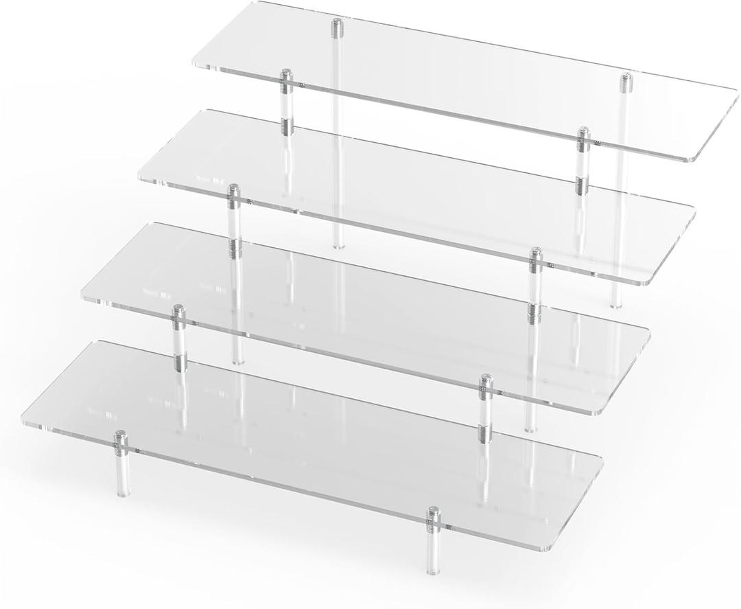 Acrylic Display Riser Stand Shelf Clear 4 Tier Cupcake Stand Perfume Display Holder Figures Desktop Decoration and Organizer Showcase Toys Retail Display Rack Candy Dessert Buffet 4 Step Collection (1 PACK)