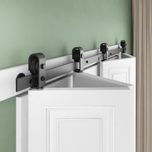 SMARTSTANDARD 96" Bifold Sliding Barn Door Hardware Kit, 8ft Top Mount Bi-Folding Track Kit for Four 23" Closet Pantry Laundry Doors-Smoothly and Quietly, Black [No Door]