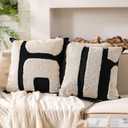 Oudain 2 Pcs Black and White Tufted Pillow Covers Boho Chunky Geometric Decorative Throw Pillow Case 18 x 18 Inches Abstract Pillowcases for Bed Couch(White, Black, Classic Style)