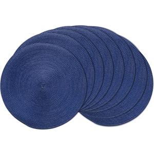 AHHFSMEI Round Braided Placemats 15 Inch Round Table Mats for Dining Tables Natural Woven Heat Resistant Place mats Set of 8 (Navy Blue)