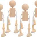 Didiseaon 4Pcs Wood Marionette DIY Toys Unfinished Plain Peg Mannequin Puppet Movable Robot Peg Craft Supplies for Party Kids Toddler Doll Japanese Decor