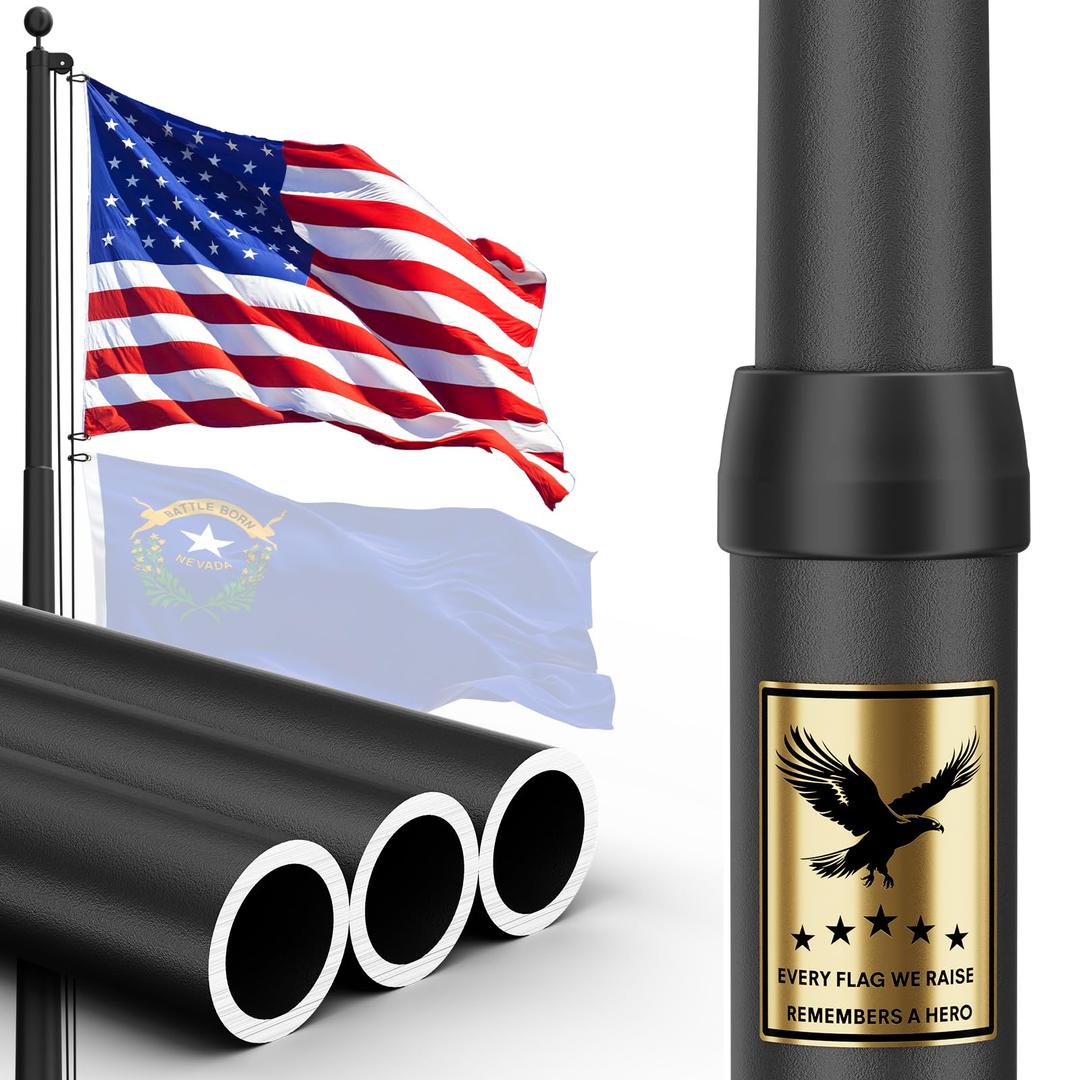 IOEN 9 Gauge 25FT Heavy Duty Flag Pole Kit, Extra-Thick Wall Aluminum Flagpole with 3x5 Nylon Embroidered American Flag, In-Ground for Yard & Commercial Use, 150MPH Wind Rated