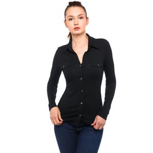 AmélieBoutik Women Collar Button Up Short/ Long Sleeve Blouse Shirt(Black X-Large)