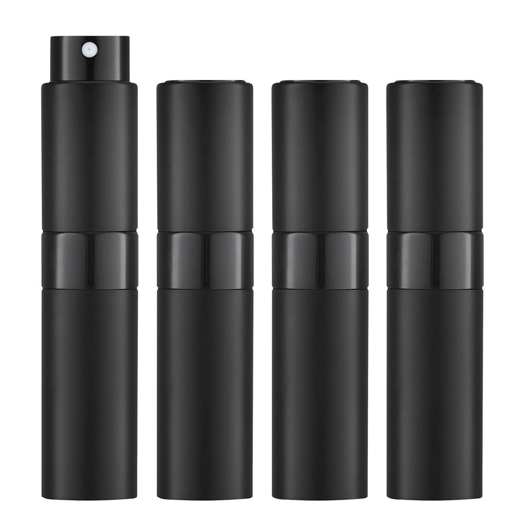 LISAPACK Atomizer Perfume 8ML Spray Bottle for Travel (4PCS), Empty Refillable Cologne Dispenser, Portable Sprayer (Black) (4 Black)