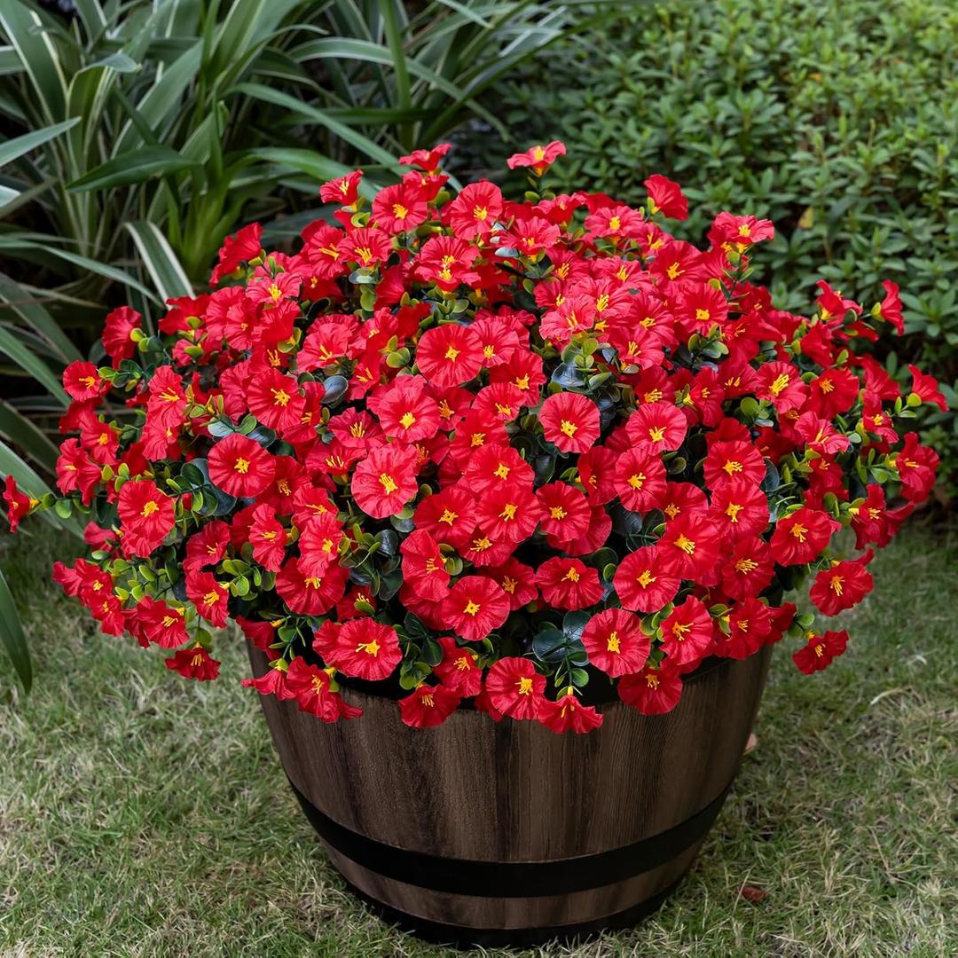 Nigirior Artificial Faux Flowers for Outdoor 16 Bundles Boxwood Fake Morning Glory for Planter,UV Resistant Fake Flowers for Home Porch Patio OutsideRed