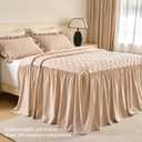 Ruffle Skirt Bedspread Set,3 Piece Bed Skirt Queen Size with 30-inch Extra Long Drop, Quilted French Country Farmhouse Bedding, Soft Microfiber Shabby Chic Bedspread with 2 Pillow Shams, Camel