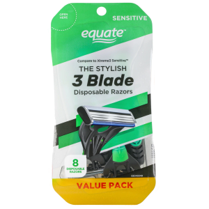 Equate Men's 3 Blade Disposable Razors, Sensitive (8 Count)