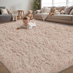 8x10 Area Rug for Living Room:Ultra Soft Fluffy Shag Beige Rugs,Large Fuzzy Plush Indoor Non Slip Carpet Washable Rug for Bedroom Kids Nursery Office Dorm Modern Decor(Beige 8'x10')