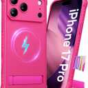 for iPhone 17 Pro Case with Stand, Compatible with MagSafe & Camera Control Button, Rugged Silicone Full Camera Protection Kickstand Magnetic Protective Phone Case for iPhone 17 Pro, Hot Pink
