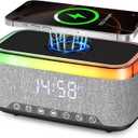 Portable Bluetooth Speaker with 15W Wireless Charging, 4 in 1 Alarm Clock Radio, 13-Color Dimmable LED Night Light - White Noise, 10W TWS Wireless Speaker, for Home, Bedroom, Office, Gift (Black)