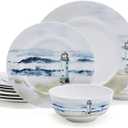 Mikasa Seaside Coastal Bone China Lightweight Chip Resistant 12 Piece Dinnerware Set, Service for 4