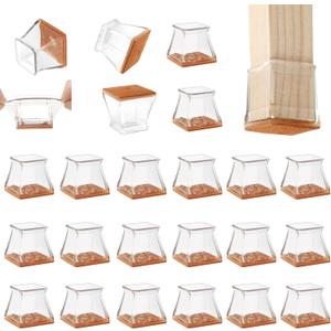 CHUNZEXI 24 Pack Square Chair Leg Floor Protectors for Hardwood Floors, Silicone Felt Covers Pads Caps, Protect Wood Furniture Feet Floors Noise Reduce and Scratch (Square Large)