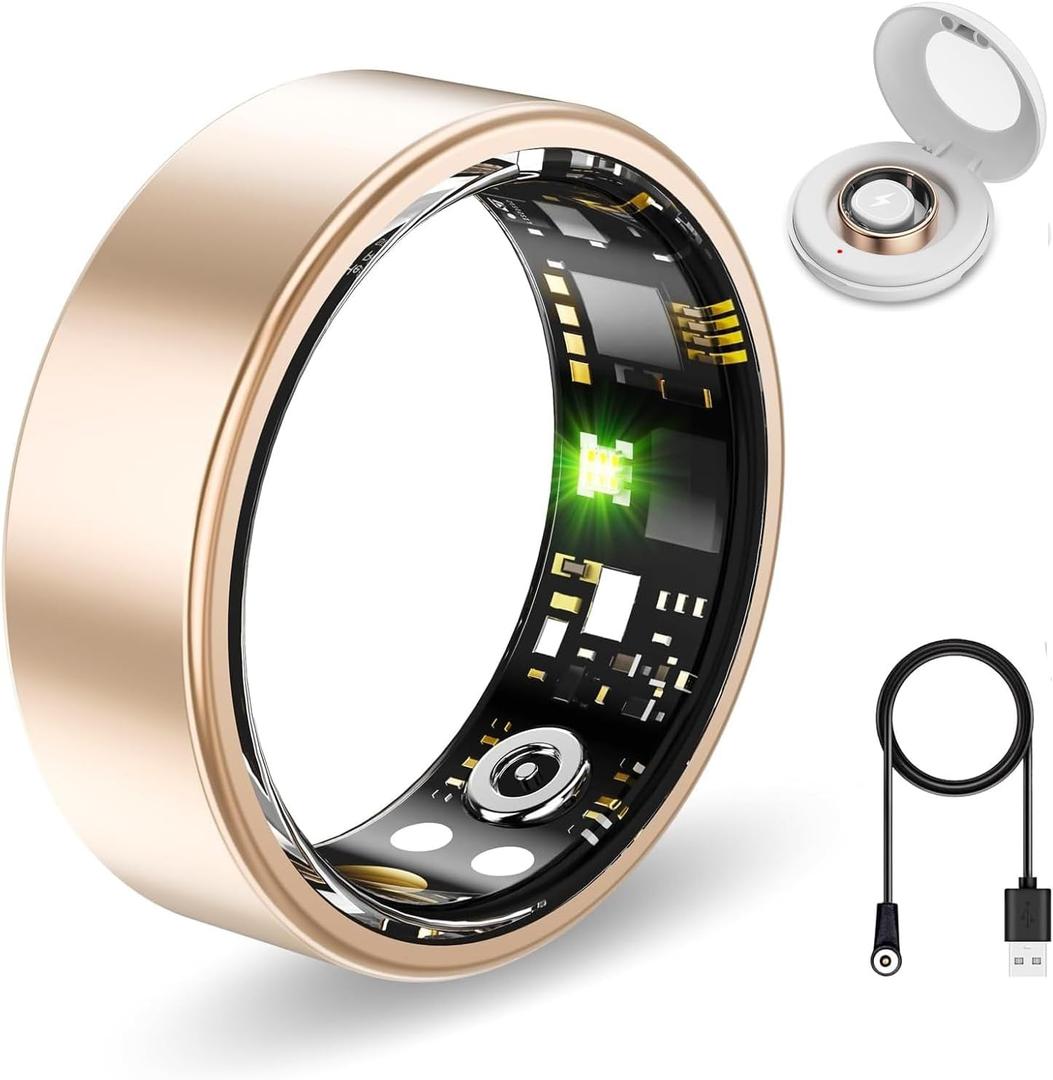Smart Health Ring for Women Men Fitness Tracker with Heart Rate, Blood Oxygen,Sleep Monitoring, Step Counting, IP68 Waterproof for iPhone and Android, No Subscription Fee (Gold, 9)