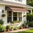 58.5x35 Inch Patio Window Awning Shade, Polycarbonate Door Entrance Canopy Cover Protection for Sunshine & Rain, Tea with Black Edge