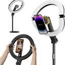10" Magnetic Ring Light Overhead Camera Phone Mount, XINBAOHONG LED Selfie Light with Stand and Phone Holder, Rechargeable Desk Light for Video RecordingStanding