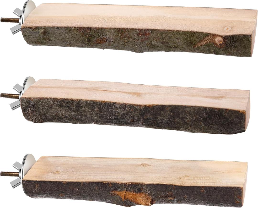 Saillong 3 Pack Natural Wood Bird Perch, Parrot Platforms Stand, Comfortable Resting Perch for Eating, Drinking & Foot Health, Chewable Standing Cage Accessories, for Parakeet, Cockatiels, Lovebirds
