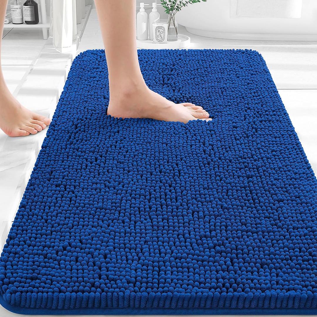 OLANLY Bathroom Rugs 36x24, Extra Soft Absorbent Chenille Bath Rugs, Rubber Backing Quick Dry, Machine Washable Bath Mats for Bathroom Floor, Tub and Shower, Home Decor Accessories, Royal Blue
