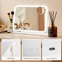 Vanity Mirror with LED Lights, 16.4x12.2 Inch Makeup Mirror, 3-Color Dimmable Touch Screen, 5X Magnification, 360 Rotation, Large Tabletop Mirror for Bedroom Vanity
