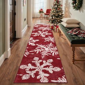 Christmas Runner Rug 2x6 Washable Rug for Hallway Kitchen Bedroom, Christmas Home Decor, Holiday Print Carpet, Low Pile Mat with Non Slip Backing, Snowflake