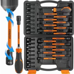 33PCS Magnetic Nut Driver Set with Long Handle | 6 Inch Long Nut Driver Set | SAE and Metric | 1/4 Inch Hex Shank | Cr-V Steel