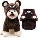 Dog Hoodie with Bear Ears Fleece Dog Sweater for Small Dogs French Bulldog Clothes Puppy Costume for Small Dogs XS Winter Clothes Cozy Pet Fleece for Cats (Medium, Brown)