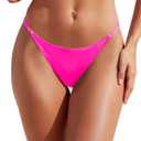 Zmart Women Thong Bikini Bottoms G String Sexy Low Waist Swimsuit Bottom Brazilian Cheeky Bathing Suit Bottoms (Pink, S)