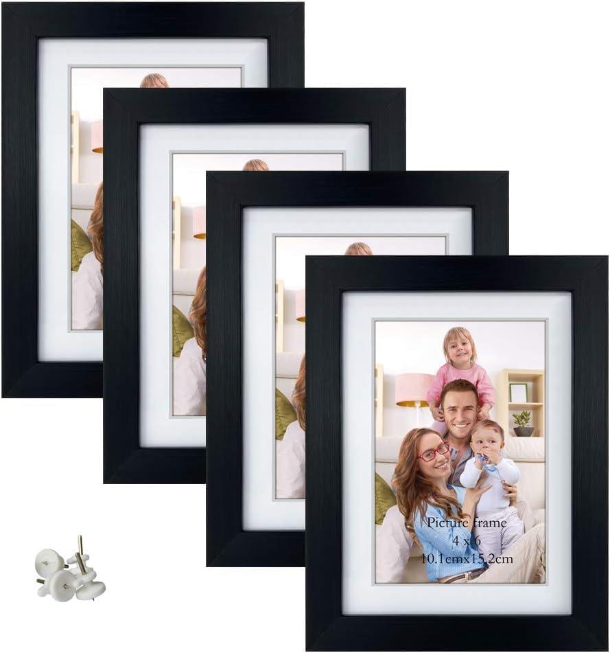 Giftgarden 4x6 Picture Frame Set of 4, 5x7 Frames Matted to 4 by 6 Pictures with Mat or 5 by 7 Photos Without Mat, Wall Hanging or Tabletop Display, Black