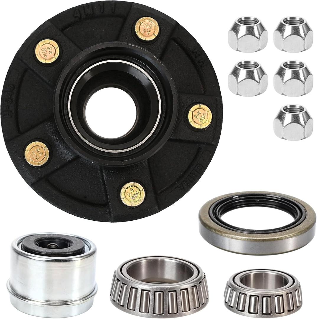 BuleVina 1 Set Trailer Wheel Idler Hub Kits, 5-Hole, 4.75'' Bolt Circle Idler Hub for 3500 lbs Axle, Suit 1-1/16" to 1-3/8" Spindle, 5x4.75 Idler Hubs Bearing Kits Replacement fits for Dexter ALKO