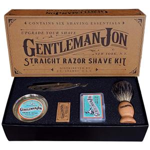 Gentleman Jon Straight Razor Shaving Kit - Vintage Wet Shave Grooming Set, Includes Straight Edge Razors for Men, Badger Hair Shaving Brush, Alum Block, Shave Soap, Bowl & Double Edge Safety Blades