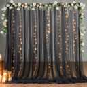 10x8ft Black Tulle Backdrop Curtain with Lights String for Parties, Sheer Backdrop Curtains for Wedding Baby Shower Birthday Party Photo Shoot Decorations (10ft x 8ft(2 Panels 5*8ft))