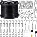 BLIKA String Light Hanging Kits, 500FT Coated Stainless Steel 304 Wire Rope, Outdoor Light Guide Wire, Globe String Light Suspension Kit Included Turnbuckles, Enough Accessories, Use Manual