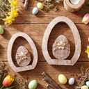 RattanView 2 Pcs Easter Wood Egg Decorations 5.91 Inch Rustic Retro Wooden Standing Decor with Egg Hollow Tabletop Figurine for Spring Home Gifts Tiered Tray Farmhouse Party Fireplace Shelf