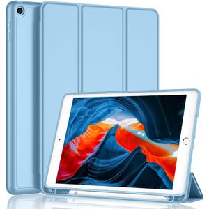 iMieet iPad 9th Generation Case 2021/iPad 8th Generation Case 2020 10.2 Inch with Pencil Holder, iPad 7th Gen 2019 Case with Soft Baby Skin Silicone Back, Auto Wake/Sleep Cover (Azure Blue)