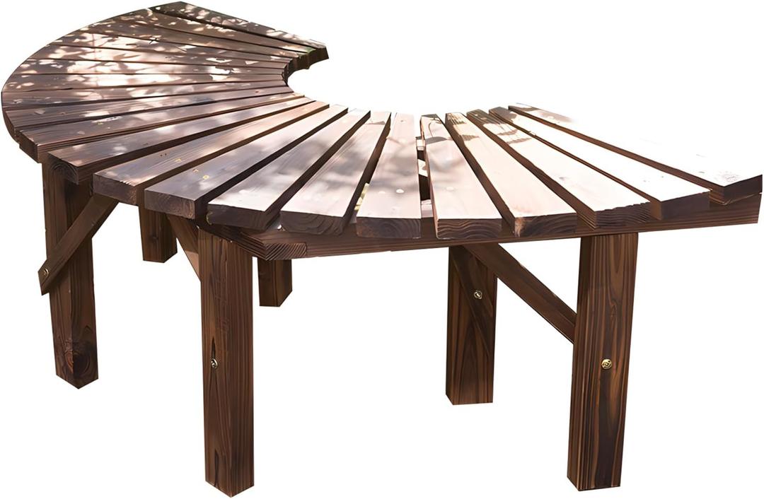 Tree Bench Wrap Around, Outdoor Patio Garden Porch Curved Bench, Wood Outdoor Benches Weatherproof, Wooden Semicircular Park Benches for Outside, Medium
