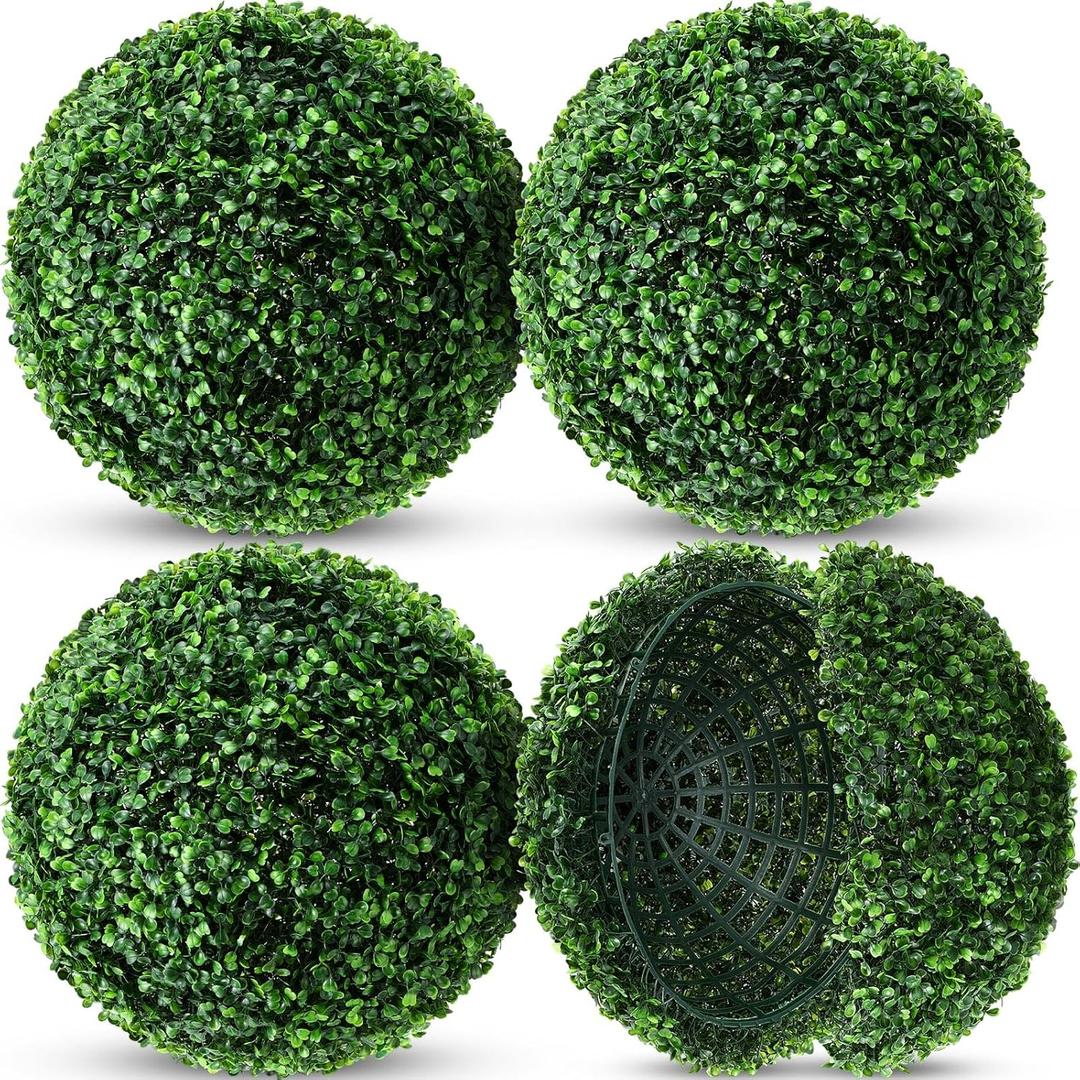 Hotop 4 Pcs 9 Inch Artificial Plant Topiary Ball 4 Layers Garden Spheres Boxwood Balls Artificial Topiaries Spheres Decorative Plants for Backyard, Balcony, Garden, Indoor Outdoor Decor(Green)