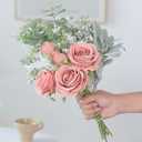 Faux Flowers with Vase,Artificial Silk Roses in Vase, Fake Plant Eucalyptus Flower Arrangement for Home Office Farmhouse Bathroom Dining Table Centerpiece Decorations Coffee Table Decor (Dusty Pink)